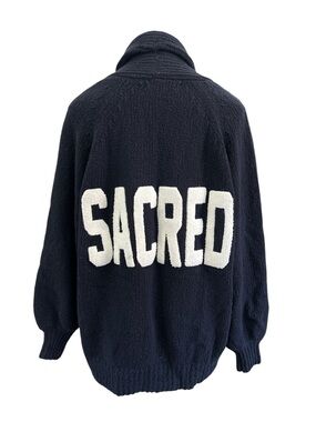 Spiritual gangster Kiki wool sacred oversized cardigan, size medium/large navy